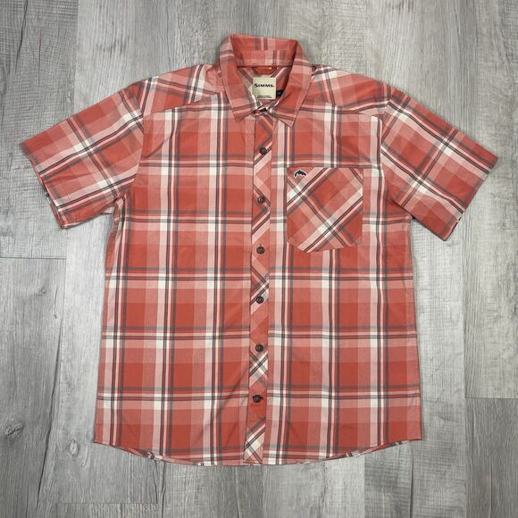 Simms Shirt Adult Men’s Medium Plaid Button Up Short Sleeve Fishing Casual J - Picture 1 of 9